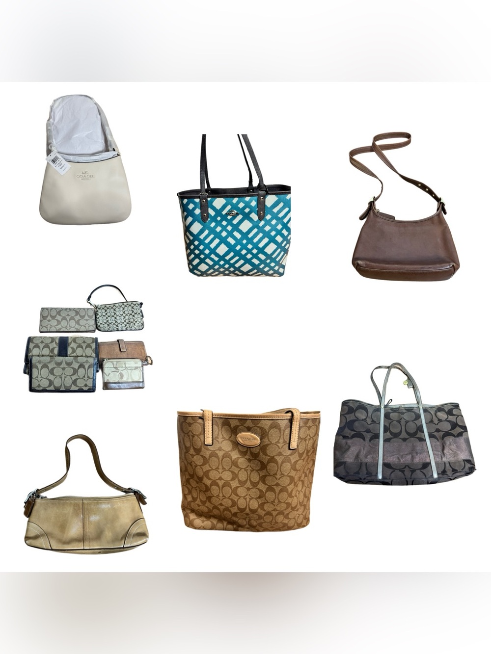Coach Assorted Signature and Leather Totes in Tan, Brown, Black, Blue